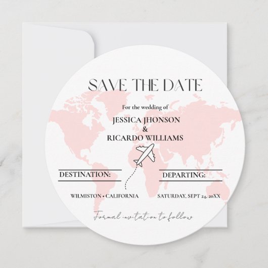 Monogram Reise Hochzeitstil Save the Date rund Einladung (Vorderseite)