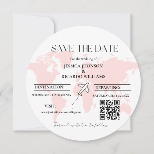 Monogram Reise Hochzeitstil Save the Date rund Einladung (Vorderseite)