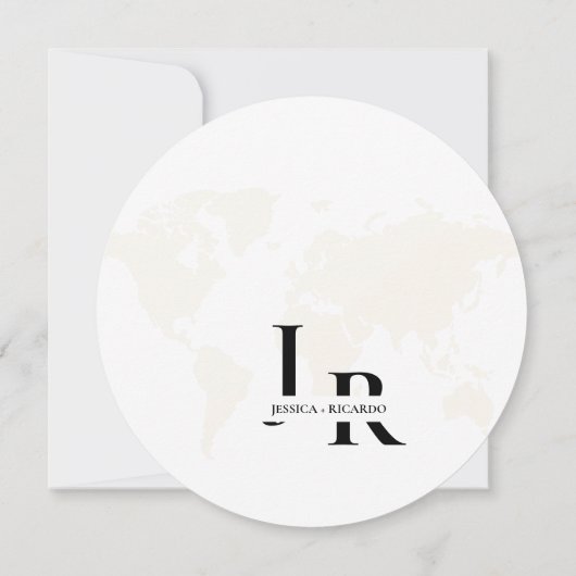 Monogram Reise Hochzeitstil Save the Date rund Einladung (Rückseite)