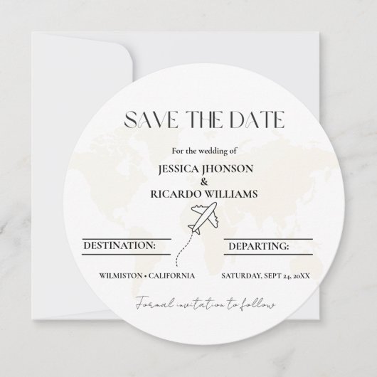 Monogram Reise Hochzeitstil Save the Date rund Einladung (Vorderseite)