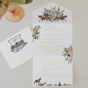 Monogram Reitender englischer Landhaus-Hochzeit All-in-One-Einladung