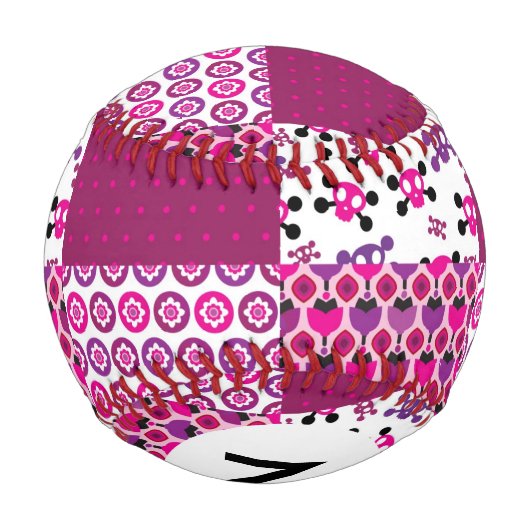 Monogram Retro Blume Skull Polka Punkt Baseball (Rückseite)