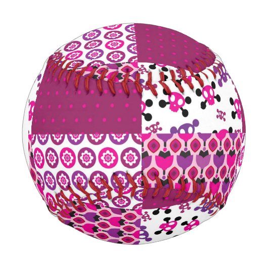 Monogram Retro Blume Skull Polka Punkt Baseball (Vorderseite)