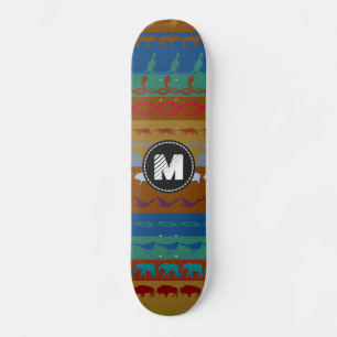 Monogram Retro Bunte Tiere Muster #6 Skateboard