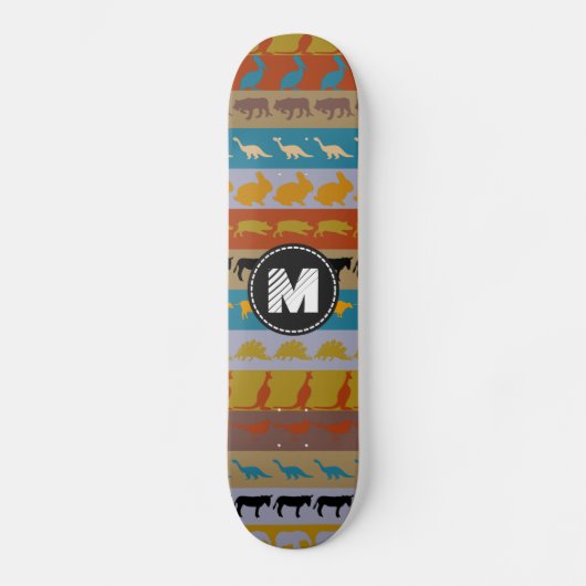 Monogram Retro Bunte Tiere Muster #8 Skateboard (Vorderseite)