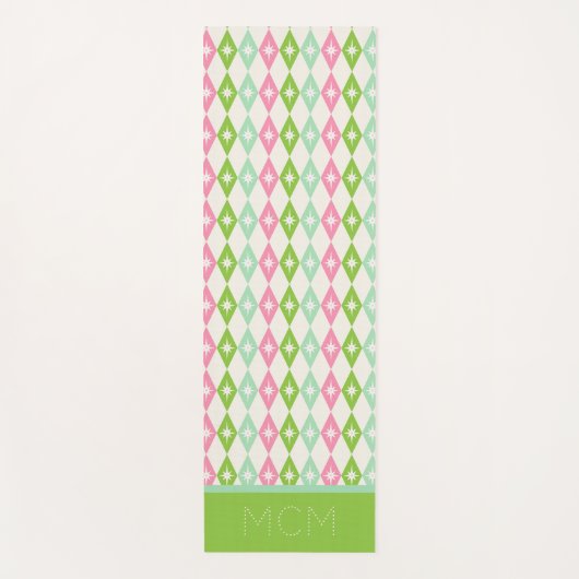 Monogram Retro Christmas Diamonds Pink & Green Yogamatte (Vorderseite)