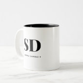 Monogram Retro Classic Elegant Minimal Black White Zweifarbige Tasse (Vorderseite Links)