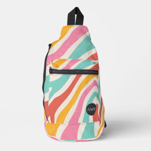 Monogram Retro Colorful Wavy Stripes Crossbody Bag (Vorderseite)