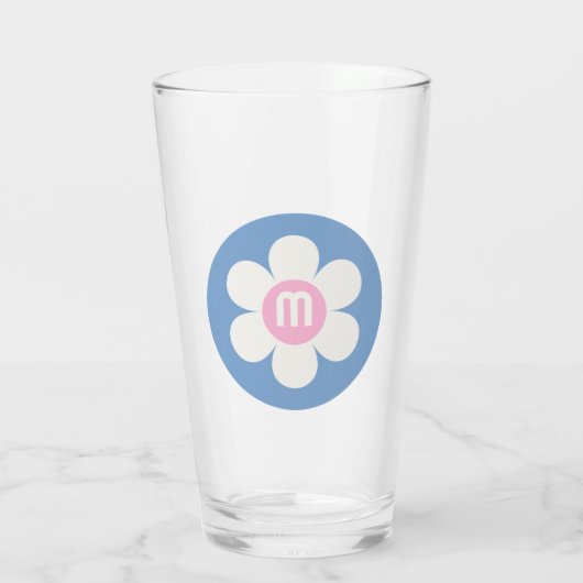 Monogram Retro Daisy rosa & blau Glas (Rückseite)