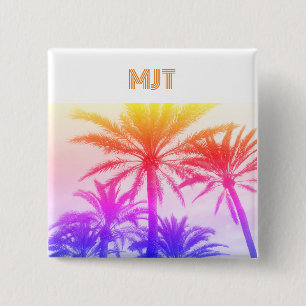 MONOGRAM RETRO Ferien Sonnenuntergang Palme Button
