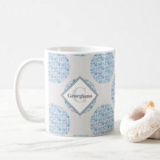 Monogram Retro Florals Berry Blues Polka Dot Kaffeetasse