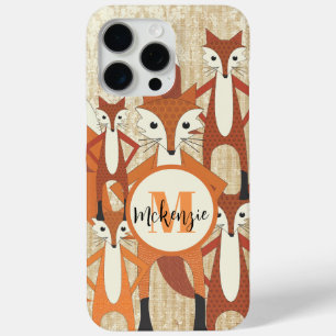 Monogram Retro Fox Art Orange Retro iPhone iPhone 15 Pro Max Hülle