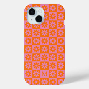 Monogram Retro Gänseblümchen kariert Pink Orange Case-Mate iPhone Hülle