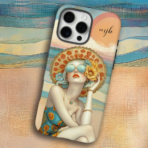 Monogram Retro Glam Summer Beach Woman iPhone 16 Pro Max Hülle