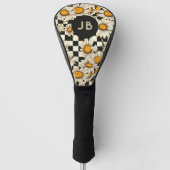 Monogram Retro Groovy Daisy Checkerboard Golf Headcover (Vorderseite)