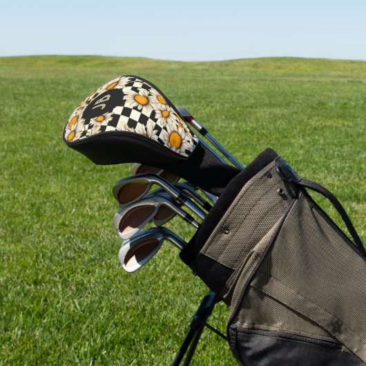 Monogram Retro Groovy Daisy Checkerboard Golf Headcover (In SItu)