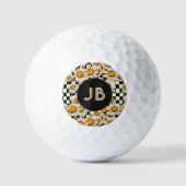 Monogram Retro Groovy Daisy Checkerboard Golfball (Vorderseite)