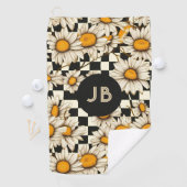Monogram Retro Groovy Daisy Checkerboard Golfhandtuch (Insitu)