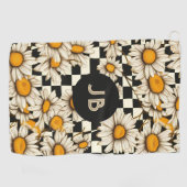 Monogram Retro Groovy Daisy Checkerboard Golfhandtuch (Horizontal)