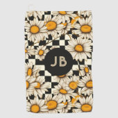 Monogram Retro Groovy Daisy Checkerboard Golfhandtuch (Vorderseite)