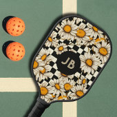 Monogram Retro Groovy Daisy Checkerboard Pickleball Schläger