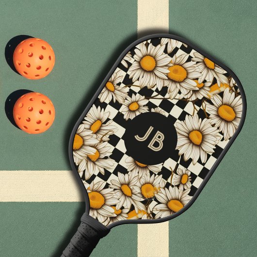 Monogram Retro Groovy Daisy Checkerboard Pickleball Schläger