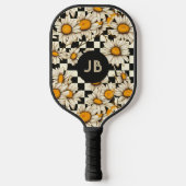Monogram Retro Groovy Daisy Checkerboard Pickleball Schläger (Vorderseite)