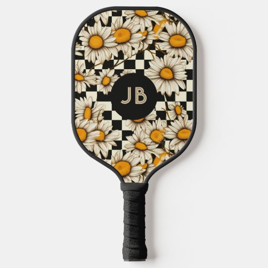 Monogram Retro Groovy Daisy Checkerboard Pickleball Schläger (Vorderseite)