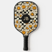 Monogram Retro Groovy Daisy Checkerboard Pickleball Schläger (Rückseite)