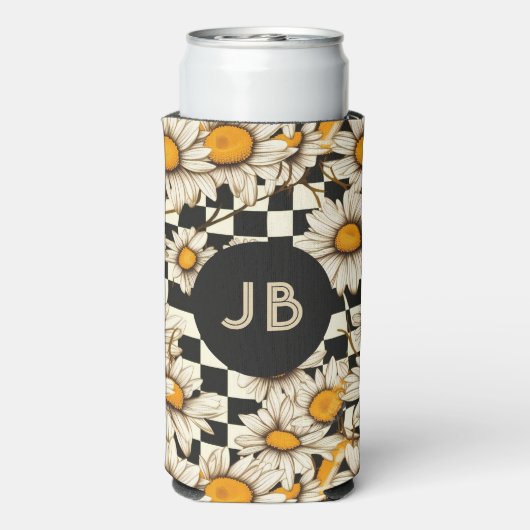 Monogram Retro Groovy Daisy Checkerboard Selters Dosenkühler (Seltzer Rückseite)