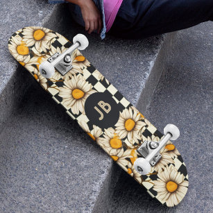 Monogram Retro Groovy Daisy Checkerboard Skateboard
