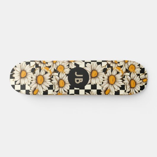 Monogram Retro Groovy Daisy Checkerboard Skateboard (Horizontal)
