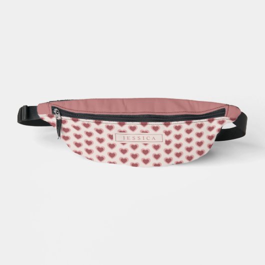 Monogram Retro Hearts Pink Burgundy Bauchtasche (Vorderseite)