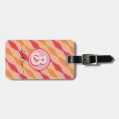 Monogram Retro Hippie 70er Pink Geometric Pastell Gepäckanhänger (Vorderseite horizontal)