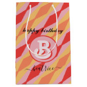 Monogram Retro Hippie 70er Pink Geometric Pastell Mittlere Geschenktüte (Vorderseite)