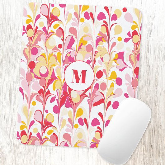 Monogram Retro Marble Abstract Pattern Pink Mousepad