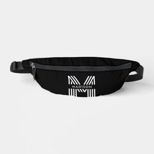 Monogram Retro Modern Black Bauchtasche (Vorderseite)