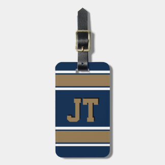 Monogram Retro Navy Blue and Gold Sports Strips Gepäckanhänger