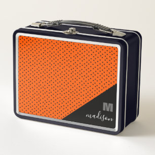 Monogram Retro Orange und schwarze Punkte Metall Brotdose