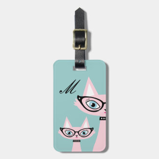 Monogram Retro Pink Cat Lugtag Gepäckanhänger