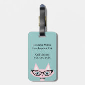 Monogram Retro Pink Cat Lugtag Gepäckanhänger (Rückseite vertikal)