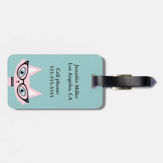 Monogram Retro Pink Cat Lugtag Gepäckanhänger (Rückseite horizontal)