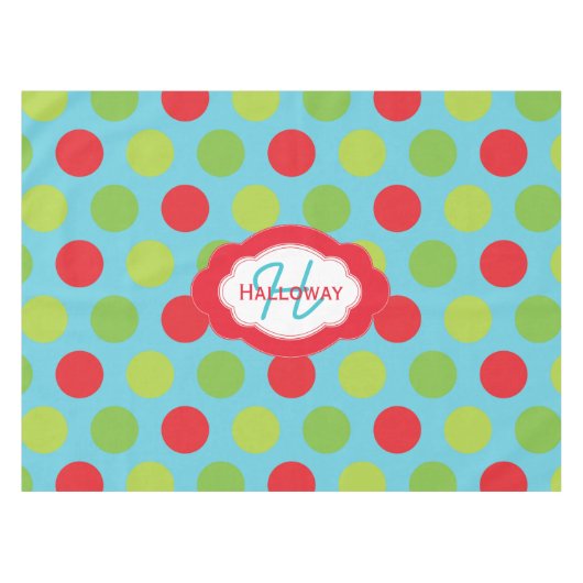 Monogram Retro Polka Dots Christmas Tablecloth Tischdecke (Vorderseite (Horizontal))