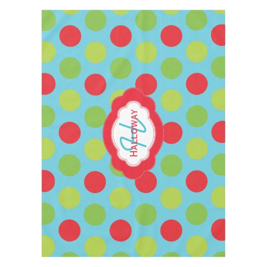 Monogram Retro Polka Dots Christmas Tablecloth Tischdecke (Vorderseite)