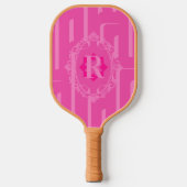Monogram Retro Rosa Muster Pickleball Schläger (Vorderseite)