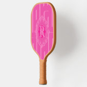 Monogram Retro Rosa Muster Pickleball Schläger (Links)