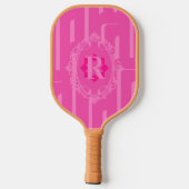 Monogram Retro Rosa Muster Pickleball Schläger (Rückseite)