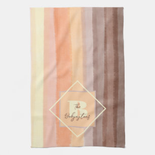 Monogram Retro-Streifen Herbst Gelb Orange Braun Geschirrtuch