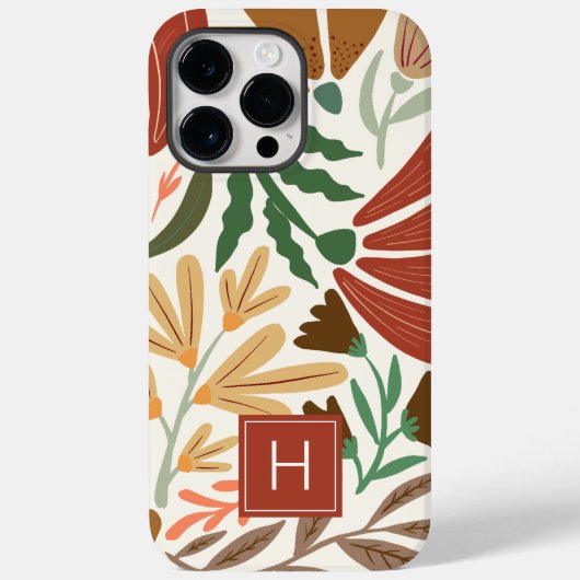 Monogram Retro Terracotta Floral Boho Case-Mate iPhone Hülle (Rückseite)