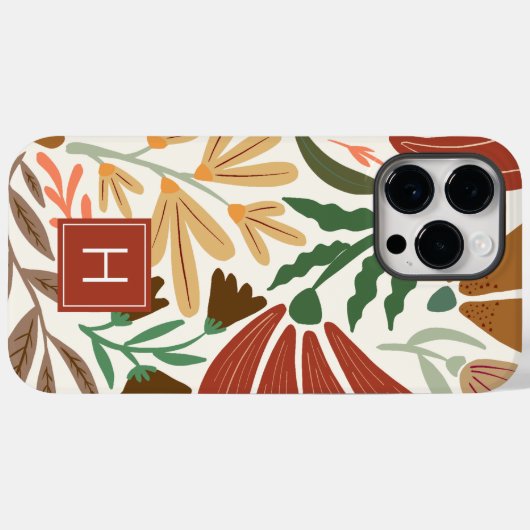 Monogram Retro Terracotta Floral Boho Case-Mate iPhone Hülle (Rückseite (Horizontal))